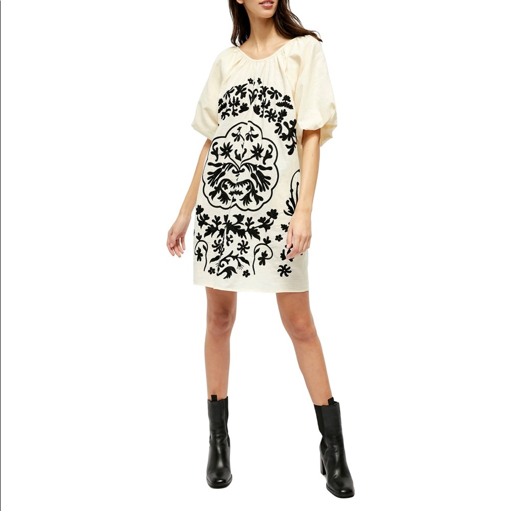 Free People Fiona Embroidered Mini Dress-Ivory/XS